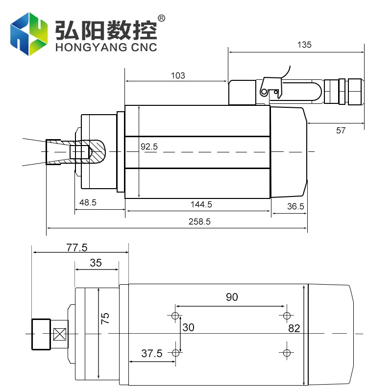 ER20-スクエアシャフトモーター,空冷スピンドル,取り付けフランジなし,4つのベアリング,CNCルーター彫刻,1.5 kw