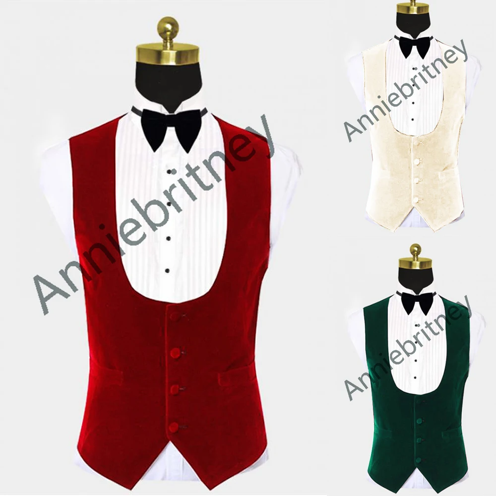 

Autumn Winter Red Velvet Man Waistcoat For Wedding Grooms Vest Prom Tuxedos Male Clothing Formal Sleeveless Jacket Custom Made