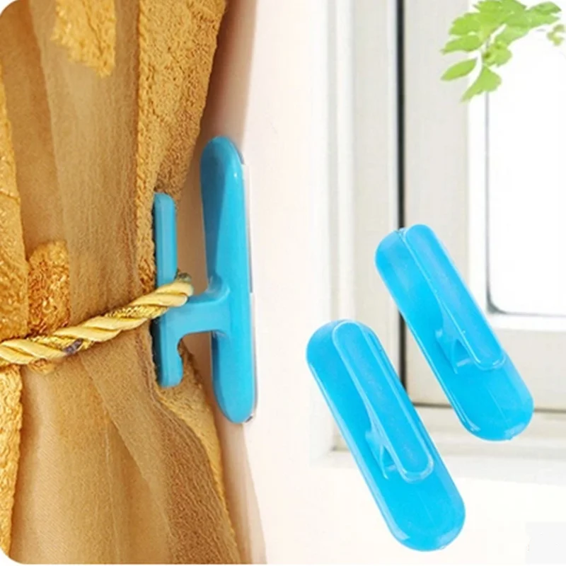1set Self-adhesive wall hook organizer curtain holder Window Drapery Hooks Curtain Tieback Buckle Clamp Fastener