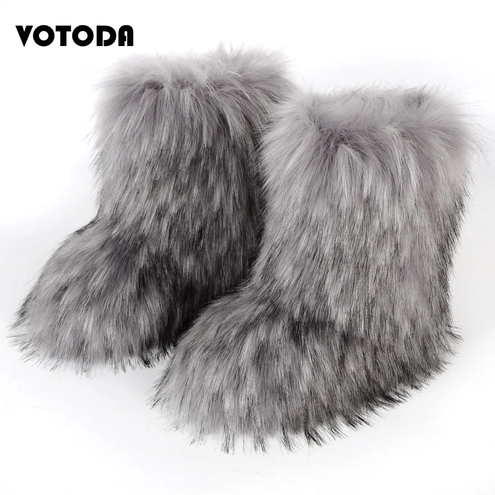 Winter Women Fluffy Fur Snow Boot Woman Furry Faux Fur Boot Ladies Outdoor Nonslip Cotton Boot Girl Plush Warm Snow Boot Slip On