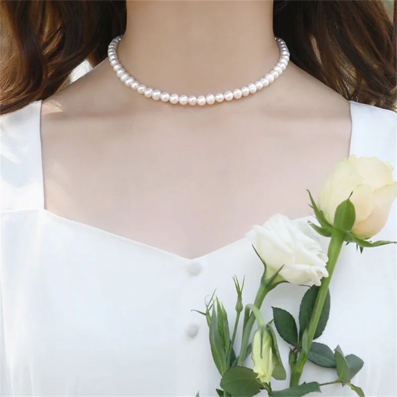 Vintage-Stil Einfache 6MM Perlenkette Choker-Halskette für Frauen Hochzeit Liebe Muschel-Anhänger Halskette Modeschmuck Großhandel – Detail 3