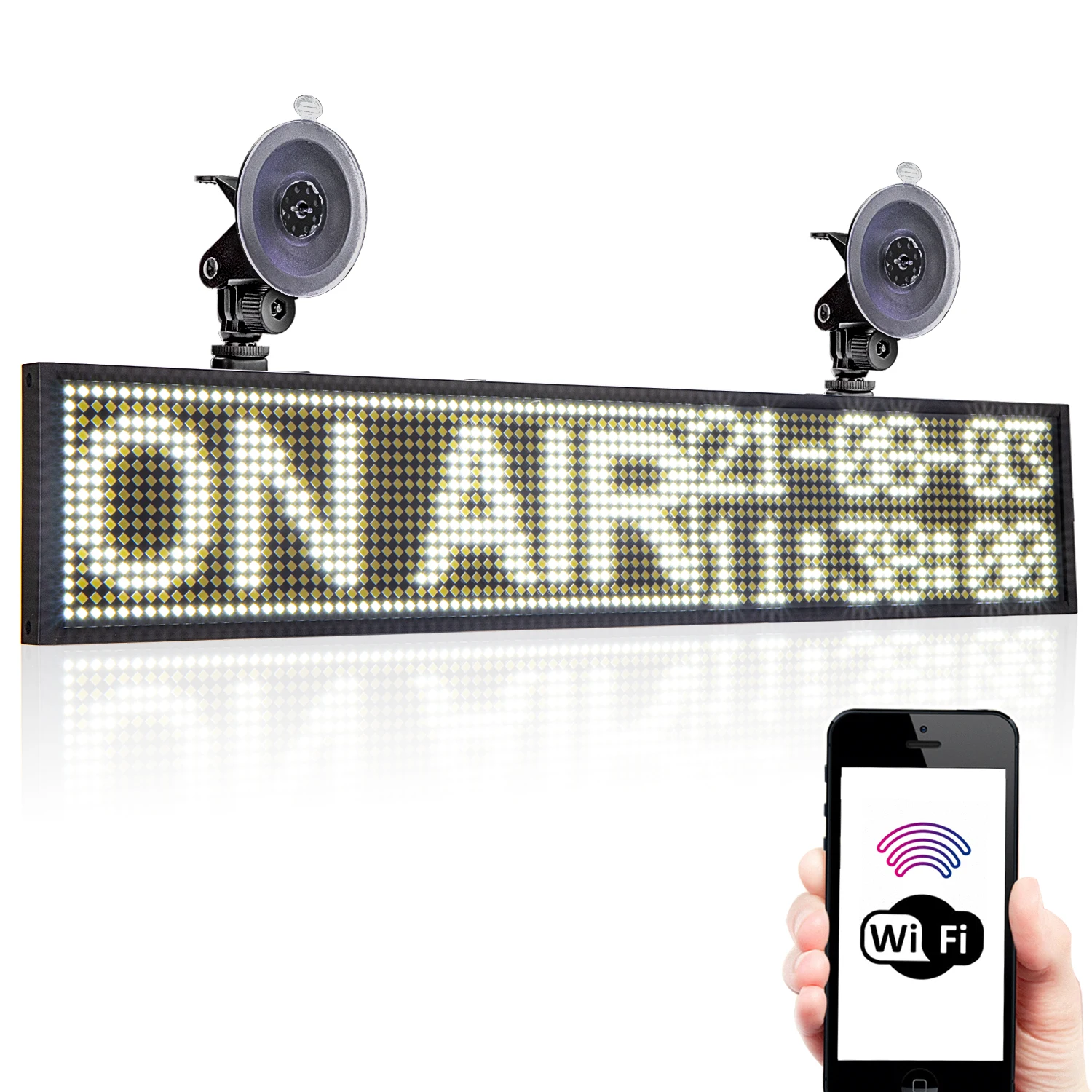 50cm White Module Car Led Sign Panel WiFi Programmable Scrolling Message LED Display Board with Chain and Sucker  Business Open