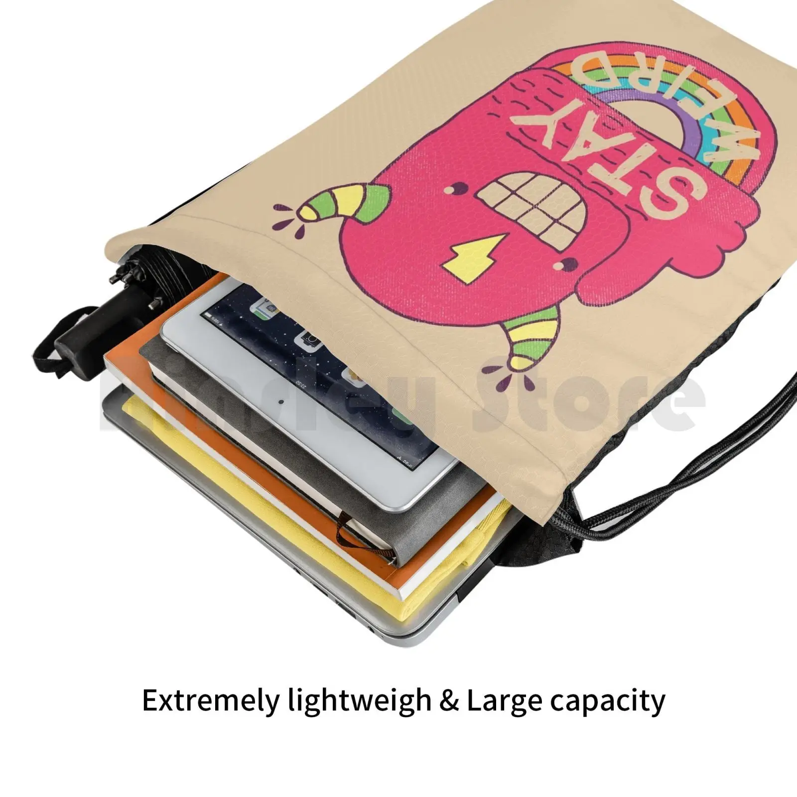 奇妙に! 乗馬用ドローストリングバックパック,クライミングバッグ,ジムバッグ,面白い,wtf,レインボーモンスター,ハッピースローガン