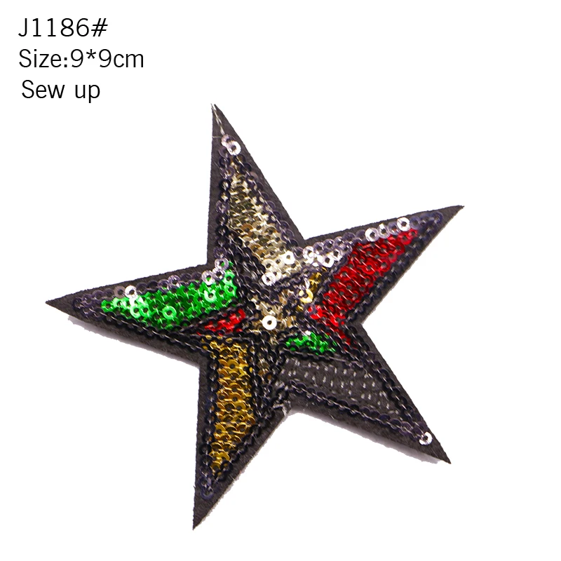 Star Embroidery Patch Towel Sequin Sewing Iron Badge Gold And Silver Red Black Blue Pink Clothes DIY Decal Process Decoration