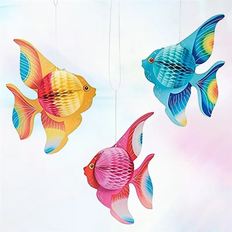 Colorful Paper Honeycomb Paper 3D Goldfish Tropical Fish Hanging Under The Sea Themed Baby Shower Party DIY Supplies Decorations