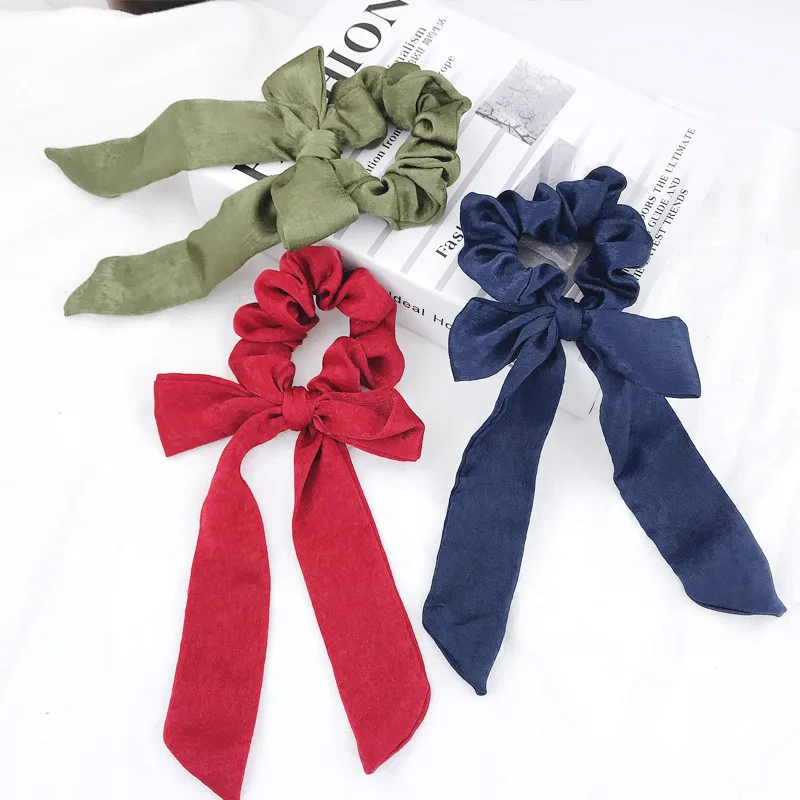 New hot Bow Streamers Girl Hair Ring Fashion Ribbon Hair Bands Scrunchies Horsetail Tie Solid Color Women Hair Accessories