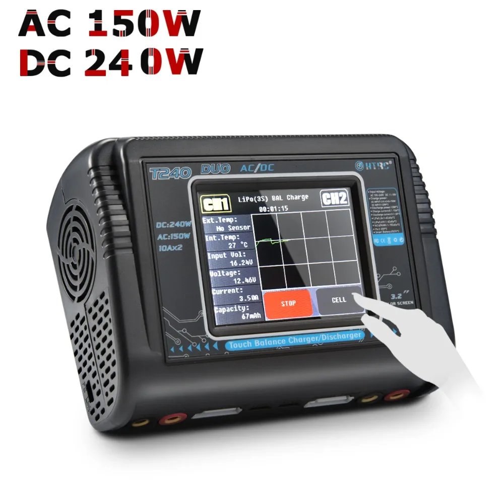 HTRC T240  RC Charger DUO AC 150W DC 240W 10A Dual Channel Lipo Battery Balance Charger Discharger For RC Drone Multicopter