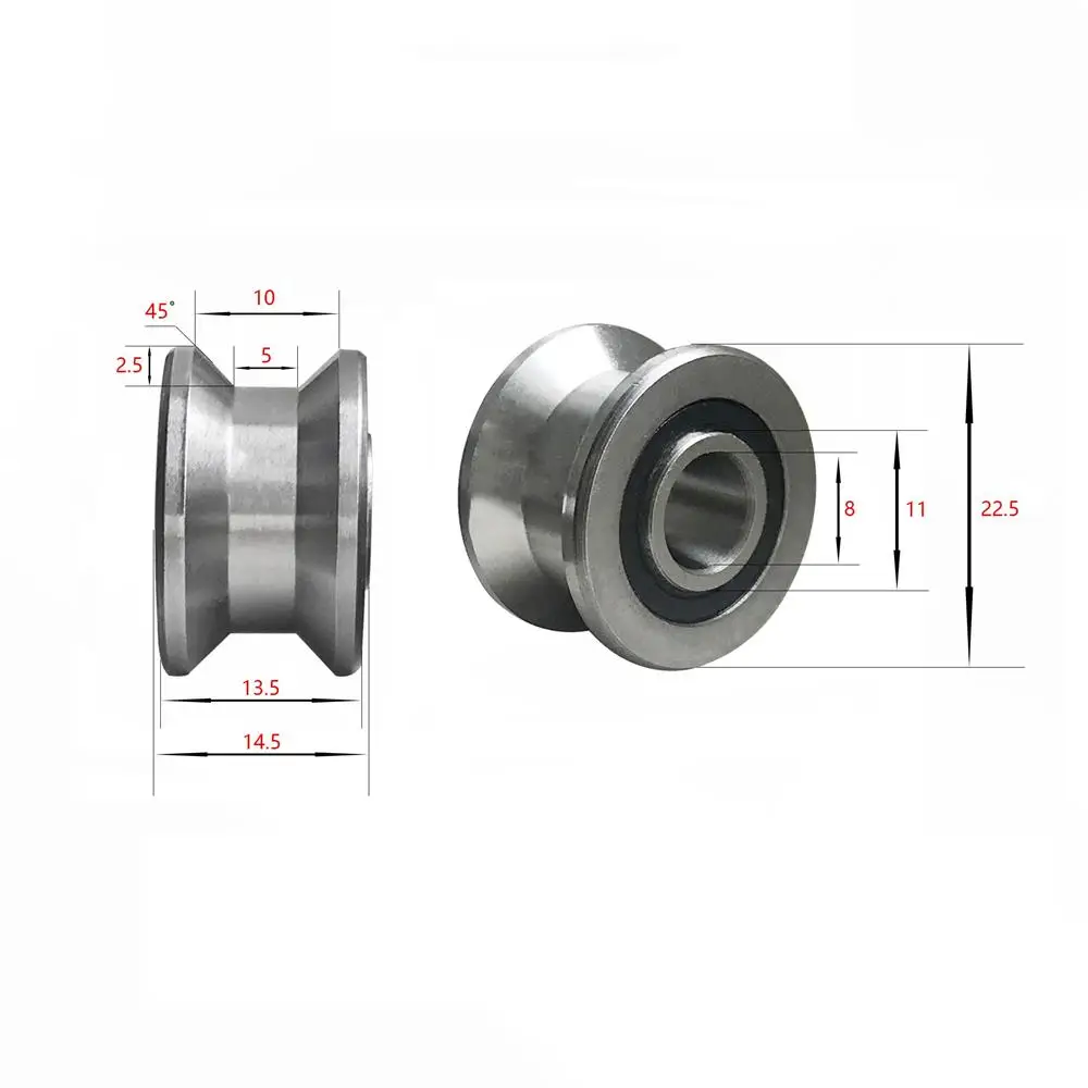 10PCS T22 T Groove Bearing Traces Walking Guide Rail Track Roller Bearing 8x22.5x14.5x13.5mm