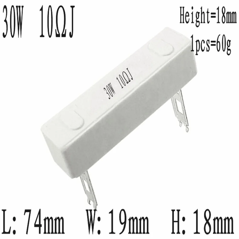 10PCS 30W Ceramic Cement Resistor 0.1R 0.5R 1R 1.5R 2R 2.5R 3R 3.3R 4R 5R 6R 8R 10R 15R 20R 30R 50R 100R 150R 200R 300R 500R 1K