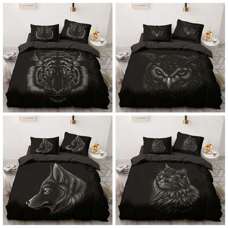 3D Black Simplicity Bedding Set Single bed Bedlinen Single Twin Full Queen King Duvet Cover Pillowcase Adult Children Bedclothes