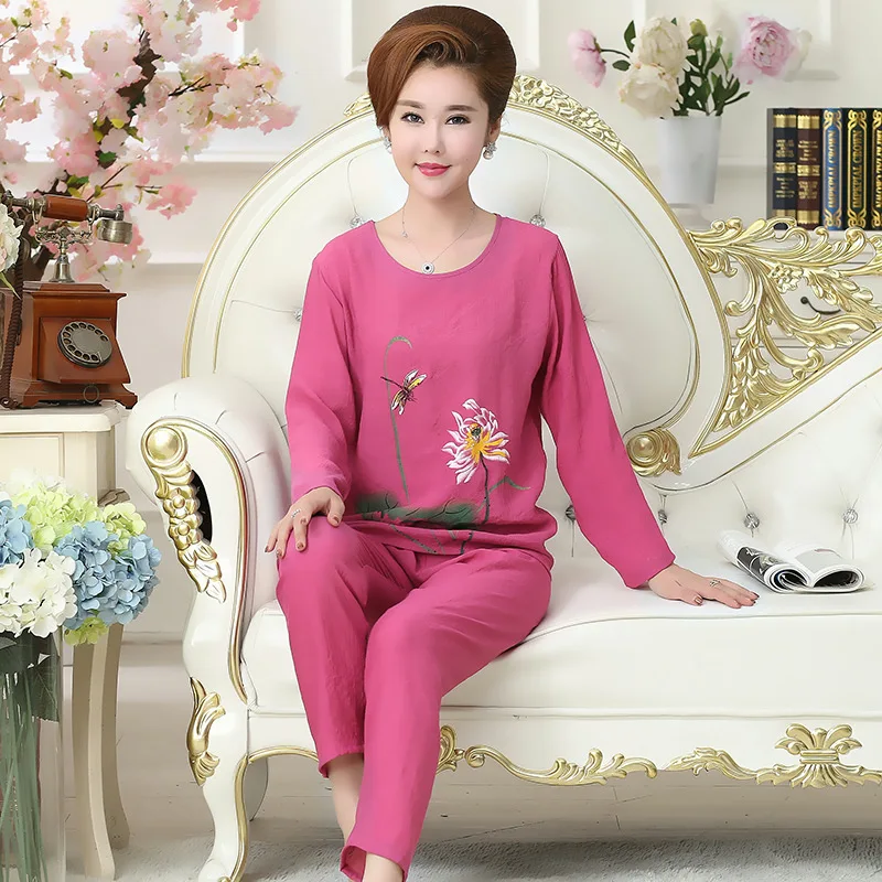 High Quality XL-4XL Womens Nightwear 2pc Tops Pants Sleep Pajamas Sets Sleepwear Summer Cotton Nightgown Robe Clothes