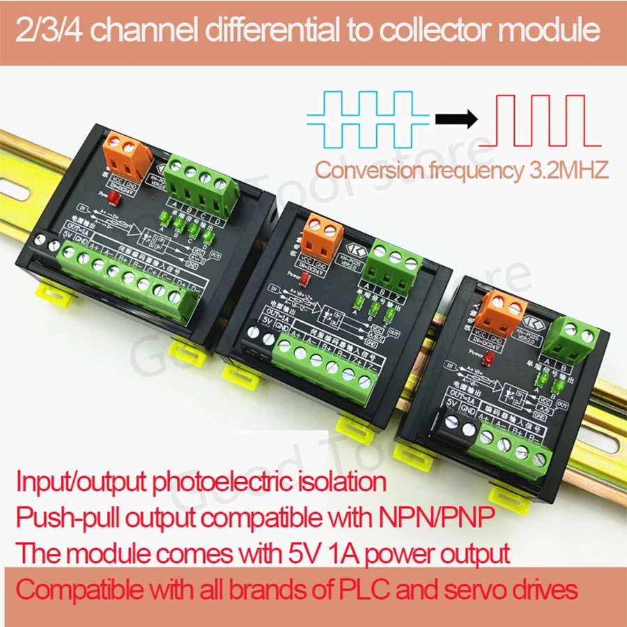 2/3/4 Channel Differential Signal Conversion Single-ended Collector Servo Encoder 3MHz Conversion Board PLC Fully Compatible