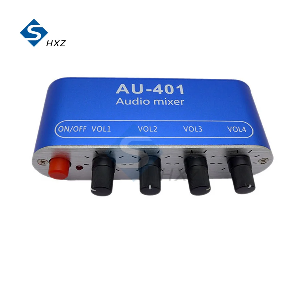 AU-401 DC 5V-12V Stereo Audio Mixer 4 Input 1 Output Individually Controls Board Sound Mixing DIY Headphones Amplifier