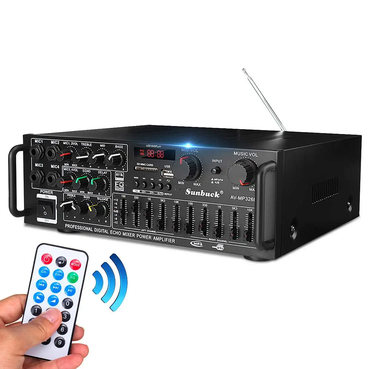 2 Channel Bluetooth HIFI Amplificador High Resolution Audio Play Subwoofer Amplifier Power Amplifier Audio USB SD With Remote