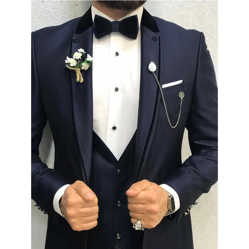 Seis homens de casamento terno feito sob encomenda roupas para o noivo formatura ternos negócios três peças (jaqueta + calças + colete) traje homme mariage