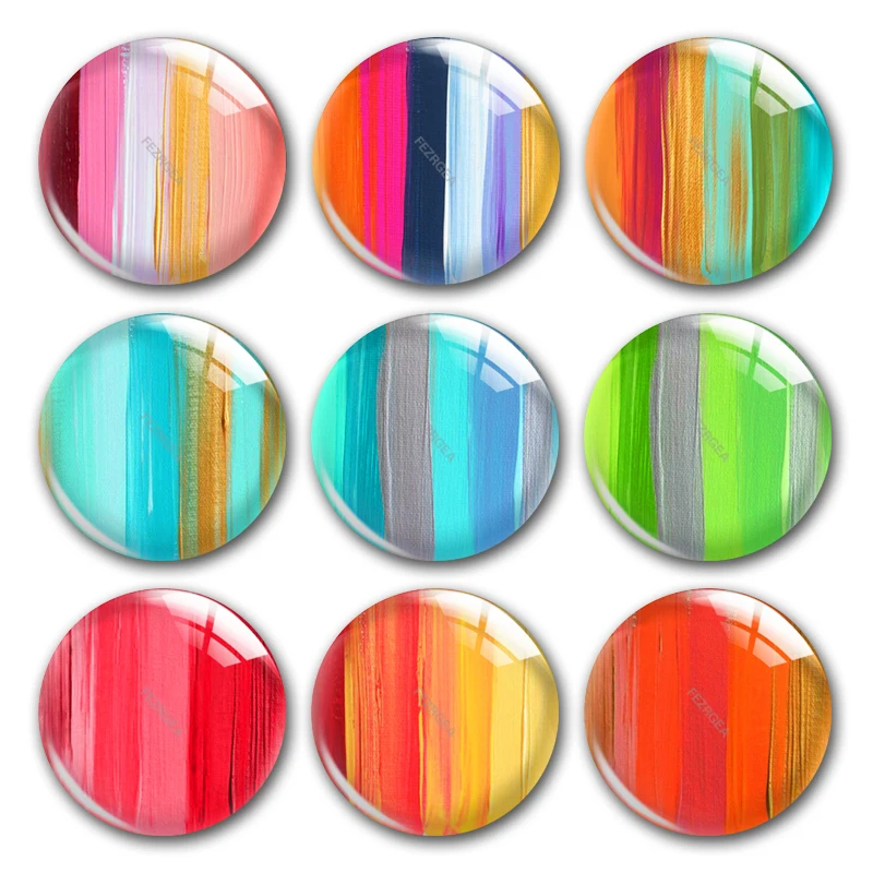 

Handmade Colorful Brush Stroke Oil Painting Round Photo Glass Cabochons Demo Flat Back DIY Jewelry Making Findings Accessory