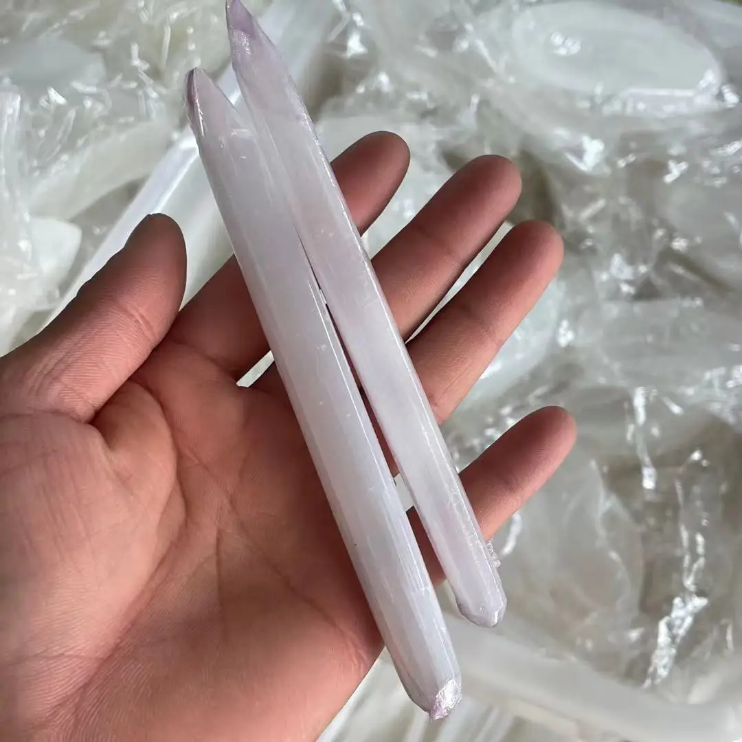 Selenite Crystal Wand Healing Massage Polished Log Stick Gypsum Cleanse