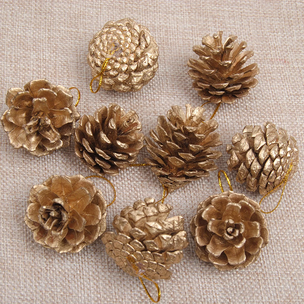 9Pcs Christmas Gold/Silver Pine Cones Baubles Xmas Tree Decoration Ornament