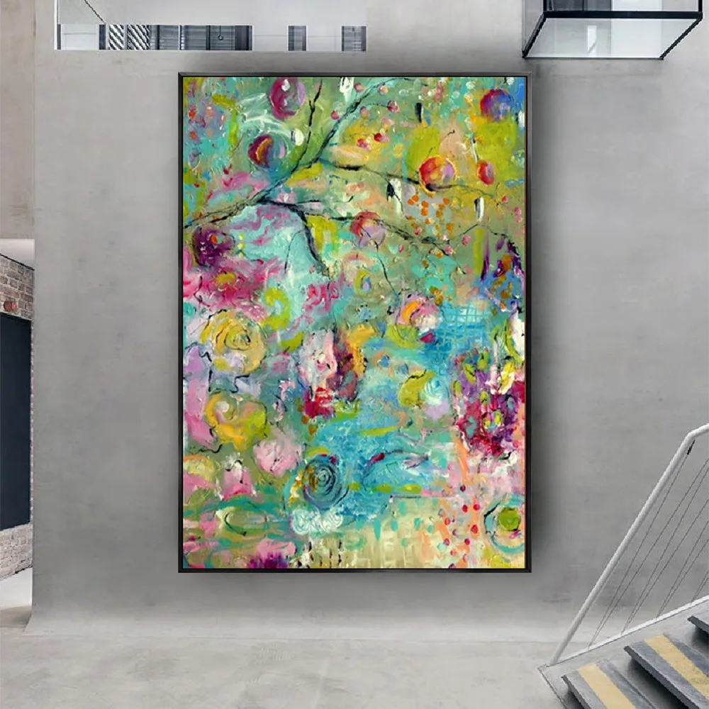 abstract canvas painting palette scraper wall art handmade oil painting on canvas colorful salon mural in living room decor wall