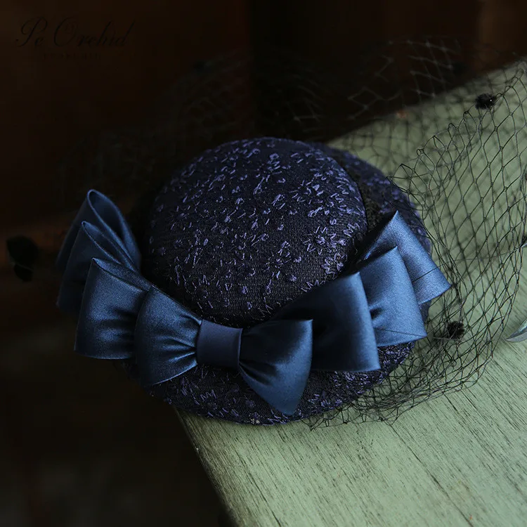 Peorchid Hitam/Biru/Gading Topi Pesta Pernikahan Bulang Bridal Topi Manis Bow Bulu Wanita Fascinator Wajah Kerudung