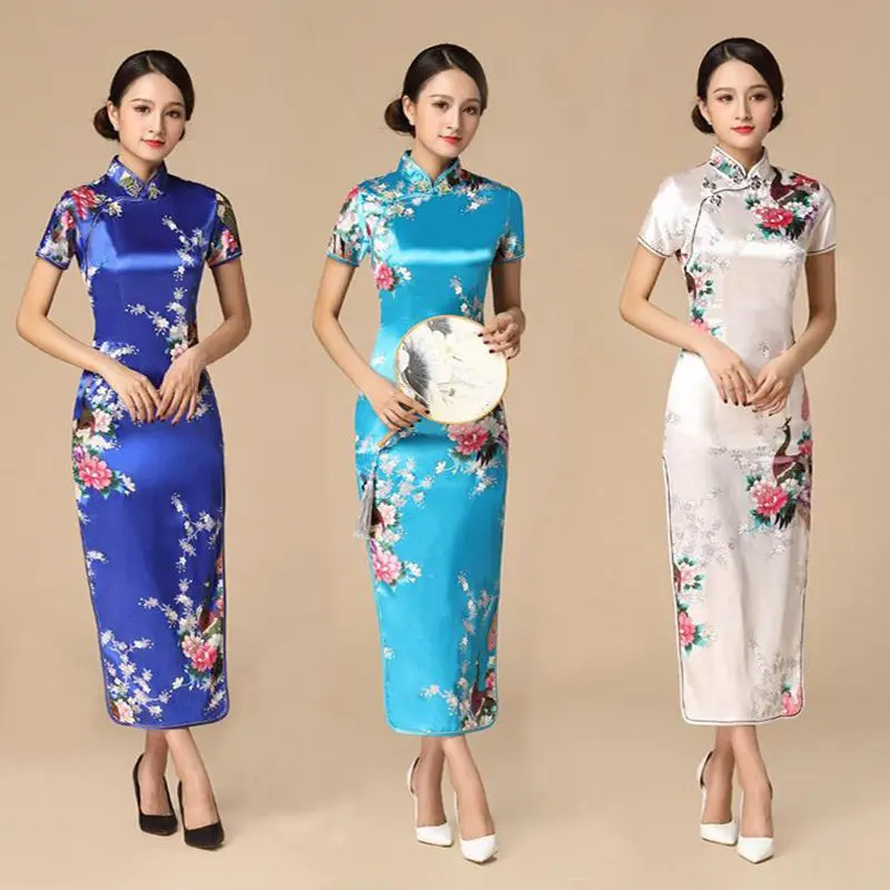 

Elegant dress Chinese Traditional Formal Dress Slim Evening Gowns Print Peacock&flower Lady Cheongsam Retro dress Classic Qipao