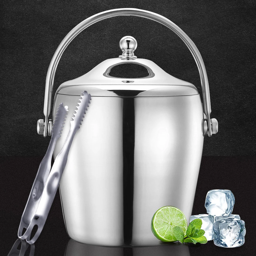 

Double Walled Stainless Steel Ice Bucket Beer Cooler Box Champagne Freezer Beverage Cooling Bag Hotel Bar Chiller Bin Ice Bucket