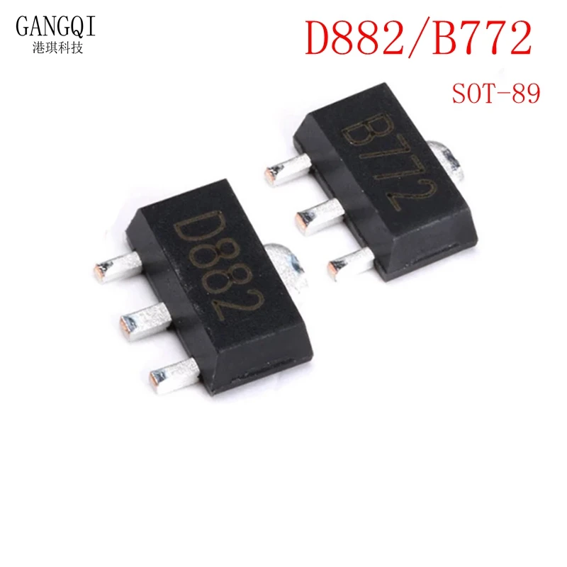 20PCS 2SB772 2SD882 SOT-89 B772 SMD SOT89 D882 SMD PNP MEDIUM POWER TRANSISTOR NEW