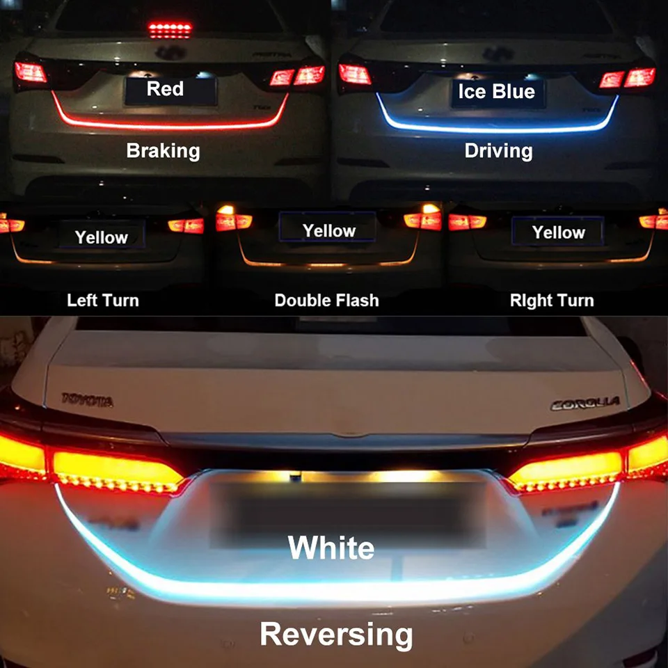 LED Trunk Light Strip 12V 120cm IP67 Car Styling Decoration Turn Signal Lights Auto Rear Warning Lamp