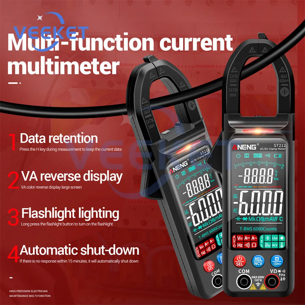 ST211 ST212 AC/DC Current Digital Clamp Meter 6000 Counts Automatic Intelligent Multimeter Multi-function Universal Meter