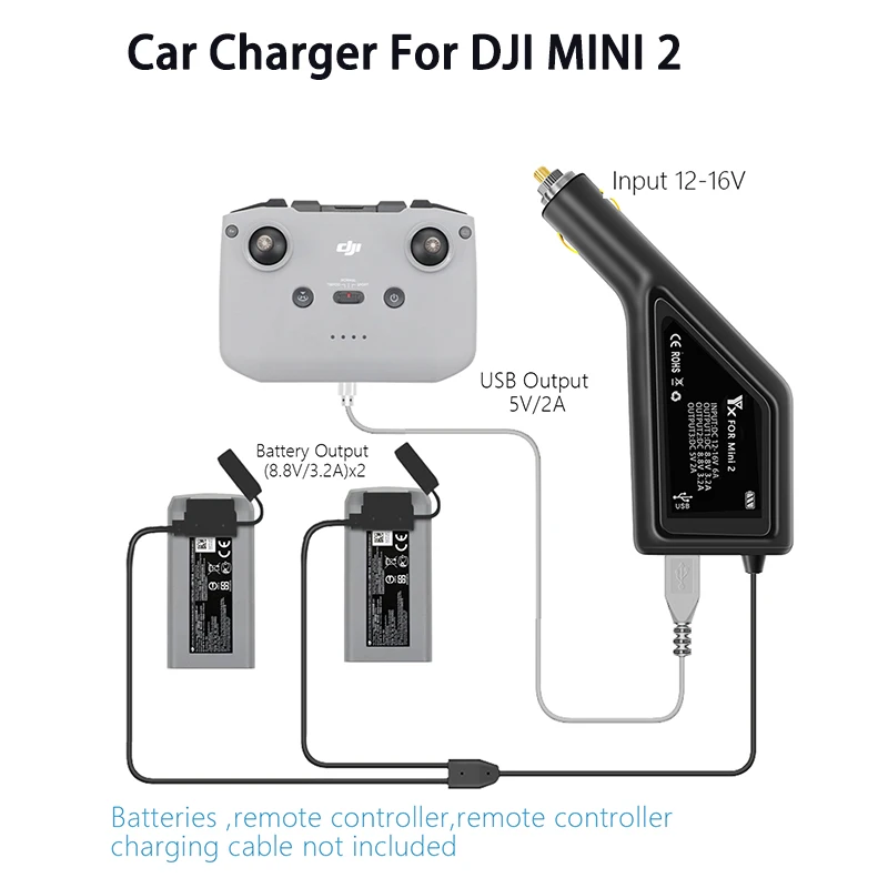 For DJI Mini 2/Mini SE Dual-Battery Car Charger For DJI Mini 2 W USB Port Remote Control attery Car Charging Drone Accessories