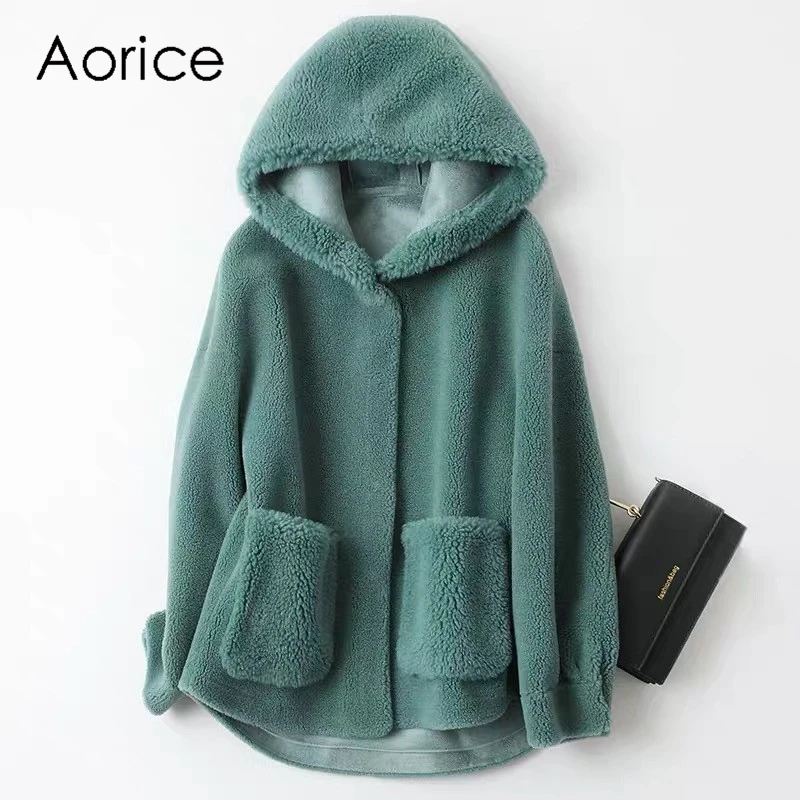 

Aorice Lady Wool Fur Coat Hood Jacket Over Size Parka Women Winter Warm Faux Fur Coats A59325