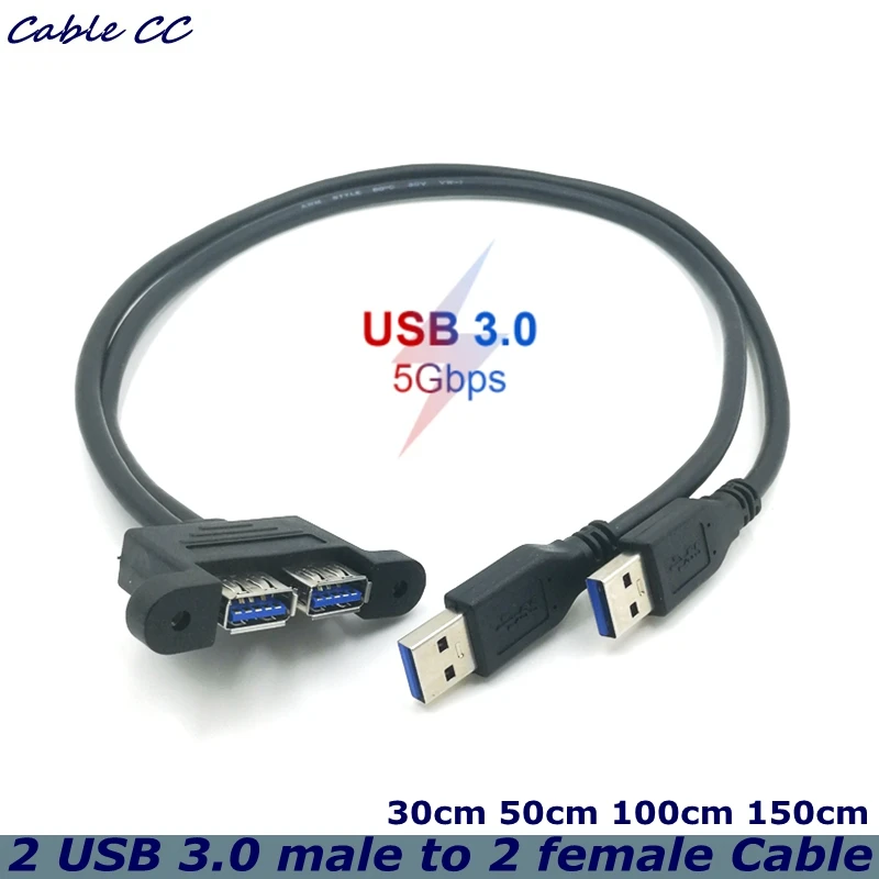 Bochara podwójny USB 3.0 przejście ze złącza męskiego na podwójne USB 3.0 kobiet USB 3.0 przedłużacz kabla z Panel z mocowaniem na śruby do montażu