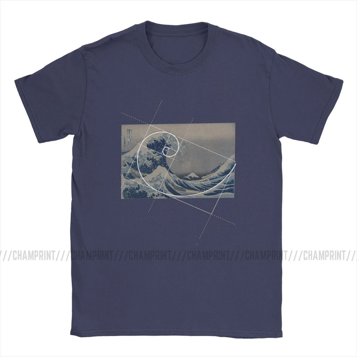 Hokusai Meets Fibonacci Sequence Men's T Shirt Golden Ratio Math T-Shirts Technical Geek Vintage Tee Shirt Summer Clothing