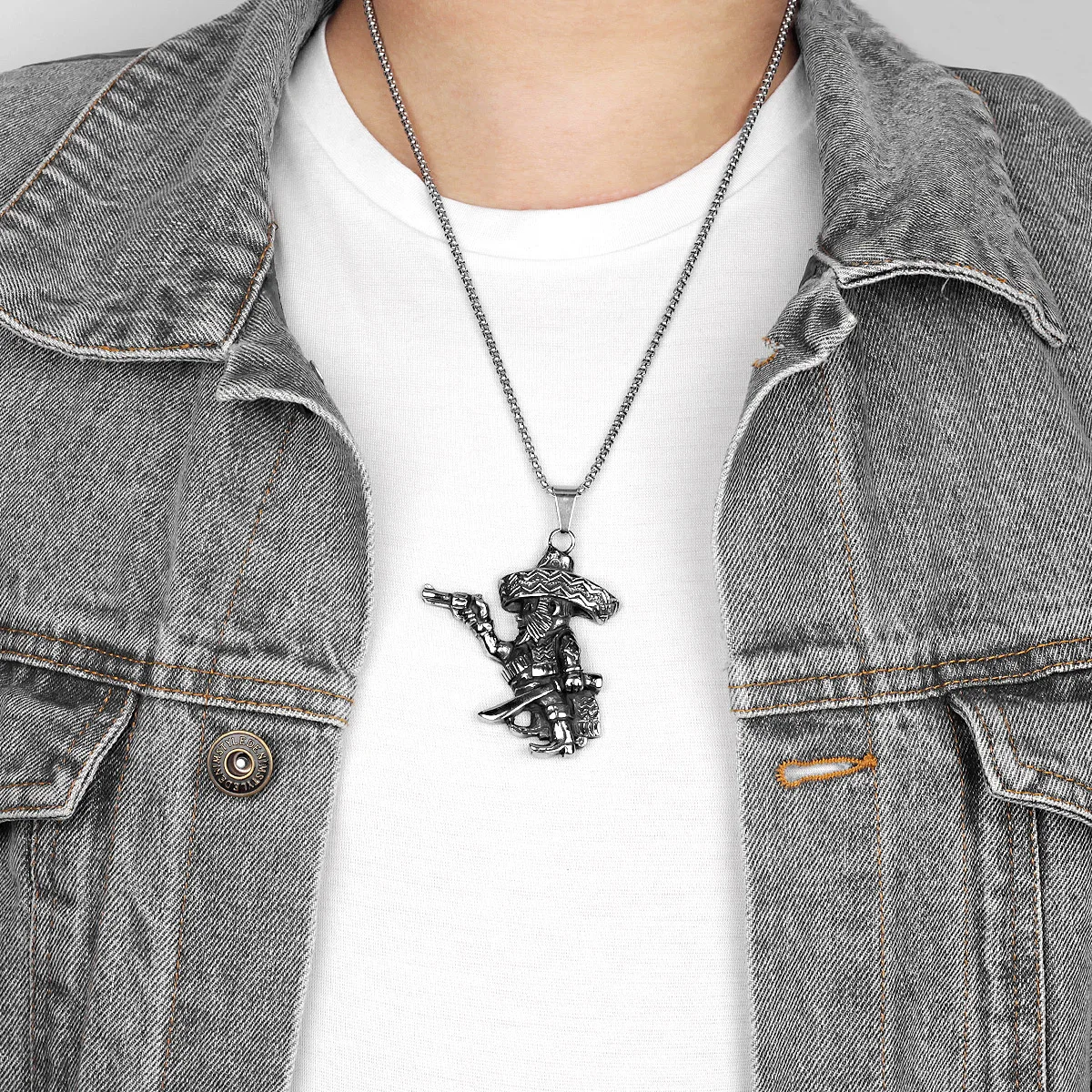 Mexican Musketeer Stainless Steel Men Necklaces Pendants Chain Unique Punk for Boyfriend Male Jewelry Creativity Gift Wholesale