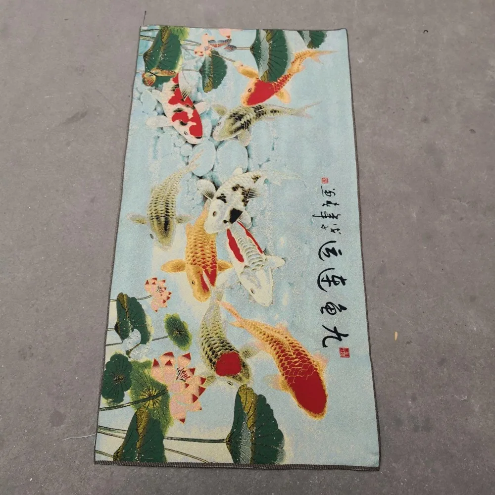 

China Old Silk Like Hanging Painting Embroidery Goldfish Painting Long 120cm