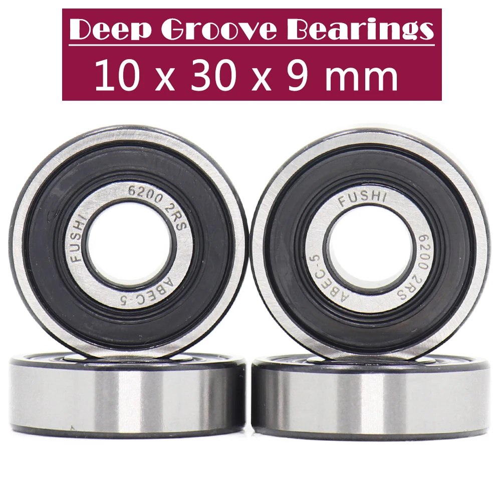 6200RS Bearing ABEC-5 ( 8 PCS ) 10*30*9 mm Deep Groove 6200-2RS Ball Bearings 6200RZ 180200 RZ RS 6200 2RS EMQ Quality