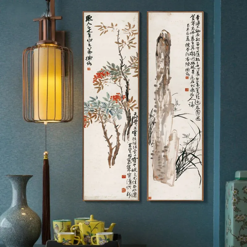 

Chinese Style Flowers and Bird Painting Bird Singing on Plum blossom Artistic Beauty Picture Canvas Posters for Home Decoration