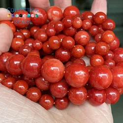 Natural Red Coral Jades Stone Loose Round Beads for Jewelry Making 6-12mm Spacer Beads Diy Women Bracelets Accessories 15