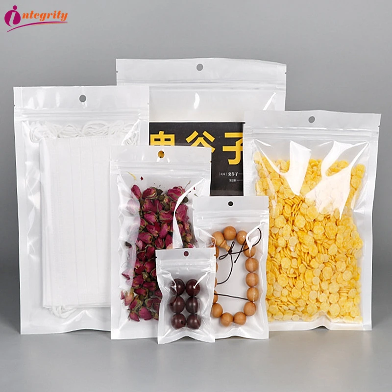 INTEGRITY 1000ps Large Size White/Clear Self Sealing Plastic Packaging Storage Bag Zipper Valve Translucency Zip Lock Pack Pouch