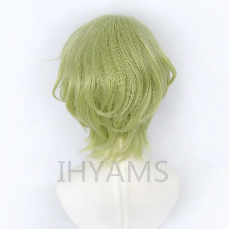 Tomoe Hiyori Wig dari Ansambel Stars Pendek Hijau Keriting Rambut Sintetis Tahan Panas Peran Pesta + Topi Wig