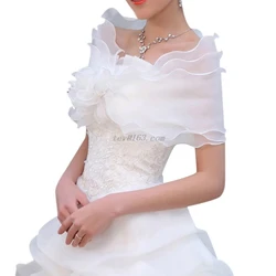 White Elegant Flower Multi Layer Tulle Shawl Wedding Wrap Bridal Chiffon Short Coat Fairy Marriage Accessories