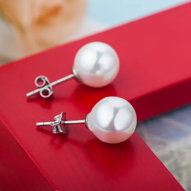 925 Silver Needle Pearl Earring Design Silver Prevent Allergy Stud Earrings Fashion Pearl White Ball Small Round Women\'s Jewelry