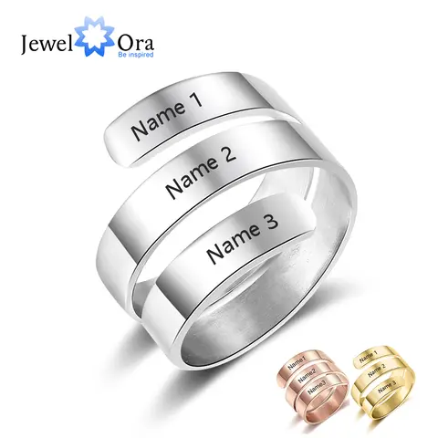 Personalized 3 Names Steel Ring for Women jewelora