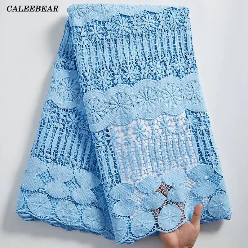 

Sky Blue African Guipure Cord Lace Fabric Fashion Nigerian Water Soluble Cord Lace Fabric For Bridal Cord Lace Fabric S2316