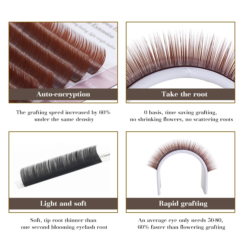 DeceMars Brown Matte Ellipse Flat Eyelash Extension Soft Tips Light Weight Individual Lash