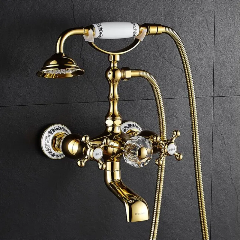 Vidric Fashion luxury high quality brass gold and white wall mounted bath and shower faucet set exposed B&S faucet set