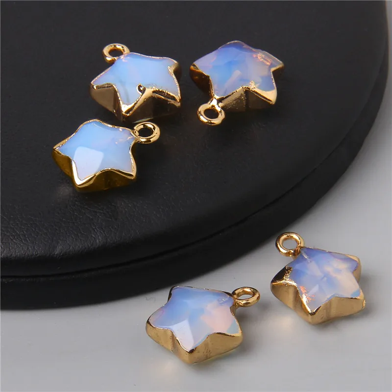 5PCS Natural Faceted Stone Pendants Beads Cute Star Shape Charms for DIY Jewelry Making Necklace Earrings Accessory Wholesale