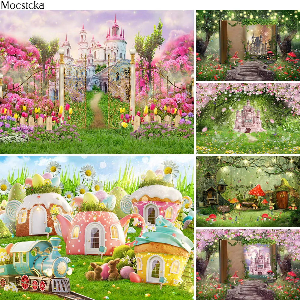 

Spring Fantasy Wonderland Fairy Tale World Green Forest Photography Backdrop Newborn Cake smash Birthday Background Photocall