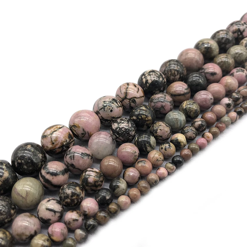 Natural Black Line Rhodochrosite Stone Round Loose Beads For Jewelry Making  DIY Bracelet Necklace 4/6/8/10/12 mm Strand 15\'\'