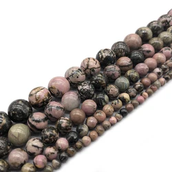 Natural Black Line Rhodochrosite Stone Round Loose Beads For Jewelry Making DIY Bracelet Necklace 4/6/8/10/12 mm Strand 15''
